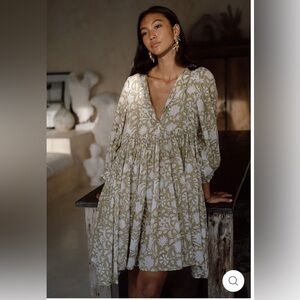 Daughters of India Olive and Cream Floral Maxi Dress